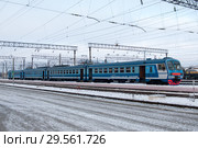 Орск. Электропоезд переменного тока ЭД9М-0082 на станции Орск Южно-Уральской железной дороги (2014 год). Редакционное фото, фотограф Дмитрий Щукин / Фотобанк Лори