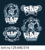 Collection of emblems rap battle and festival. Set of vector logos, badges and stickers Hip Hop and Rap music. Стоковая иллюстрация, иллюстратор Александр Павлов / Фотобанк Лори