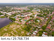 Panoramic aerial view of district of Gus-Khrustalny, Vladimir region (2018 год). Стоковое фото, фотограф Яков Филимонов / Фотобанк Лори