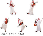 Arab man playing cello isolated on white. Стоковое фото, фотограф Elnur / Фотобанк Лори