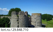 Aerial view from drone ancient destroyed fortress. Koporye. St. Petersburg. Russia (2009 год). Стоковое видео, видеограф Куликов Константин / Фотобанк Лори