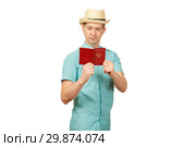 The man looks in the opened international passport. A look in a fullface. Стоковое фото, фотограф Владимир Арсентьев / Фотобанк Лори