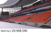 Стадион Екатеринбург арена зимой. Yekaterinburg arena stadium in winter. (2019 год). Стоковое видео, видеограф Евгений Романов / Фотобанк Лори