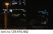 Город Екатеринбург ночью. Деловой центр. Yekaterinburg city at night. Downtown. (2019 год). Стоковое видео, видеограф Евгений Романов / Фотобанк Лори