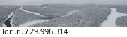 Amazing Wild Olanga River In Frozen Forest. Really Snowly Winter On The North. Aerial,  Paanajärvi, Karelia, Russia. Стоковое фото, фотограф Кирилл Трифонов / Фотобанк Лори