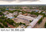 Panoramic aerial view of district of Gus-Khrustalny, Vladimir region (2018 год). Стоковое фото, фотограф Яков Филимонов / Фотобанк Лори
