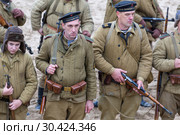 Russia Samara November 2018: Historical reconstruction of the Second World War, navy sailors before the battle. Редакционное фото, фотограф Акиньшин Владимир / Фотобанк Лори
