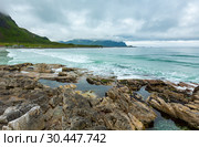 Ramberg beach summer cloudy view (Norway, Lofoten). (2013 год). Стоковое фото, фотограф Юрий Брыкайло / Фотобанк Лори