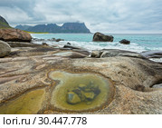 Haukland beach summer view, Norway, Lofoten (2013 год). Стоковое фото, фотограф Юрий Брыкайло / Фотобанк Лори