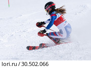 Горнолыжница Лендя Ульяна (Камчатский край). Кубок России по горнолыжному спорту, слалом (2019 год). Редакционное фото, фотограф А. А. Пирагис / Фотобанк Лори