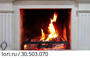 Logs burning in a classic georgian fireplace with pilasters. Стоковое видео, видеограф Сергей Пристяжнюк (Serg Zastavkin) / Фотобанк Лори