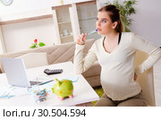 Young pregnant woman in budget planning concept. Стоковое фото, фотограф Elnur / Фотобанк Лори