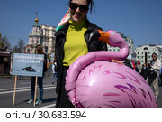 Первомайский марш в защиту животных по центральным улицам города Москвы, Россия (2019 год). Редакционное фото, фотограф Николай Винокуров / Фотобанк Лори