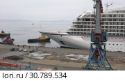 Passenger Expedition Cruise Liner Viking Orion at pier in sea port (2019 год). Редакционное видео, видеограф А. А. Пирагис / Фотобанк Лори