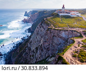 Cabo da Roca Lighthouse. Portuguese Farol de Cabo da Roca is most westerly European extent (2019 год). Стоковое фото, фотограф Яков Филимонов / Фотобанк Лори