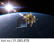 Modern meteorological satellite at the Earth orbit. Стоковая иллюстрация, иллюстратор Александр Володин / Фотобанк Лори