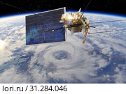 Modern meteorological satellite at the Earth orbit. Стоковая иллюстрация, иллюстратор Александр Володин / Фотобанк Лори