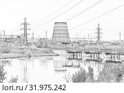 Яйвинская тепловая конденсационная электростанция в поселке Яйва. Пермский край. Россия. Стоковая иллюстрация, иллюстратор Евгений Ткачёв / Фотобанк Лори
