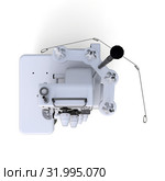 Overlock on a white background. Equipment for sewing production. Sewing clothes and textiles. 3d illustration. Стоковая иллюстрация, иллюстратор Владимир Хапаев / Фотобанк Лори
