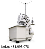 Overlock on a white background. Equipment for sewing production. Sewing clothes and textiles. 3d illustration. Стоковая иллюстрация, иллюстратор Владимир Хапаев / Фотобанк Лори