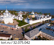 Aerial view of district of Rostov-on-don on riverside with church (2019 год). Стоковое фото, фотограф Яков Филимонов / Фотобанк Лори