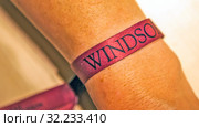 Браслет на руку с надписью WINDSOR (2019 год). Редакционное фото, фотограф Сергей Афанасьев / Фотобанк Лори