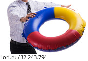 Young businessman with life buoy isolated on white background. Стоковое фото, фотограф Elnur / Фотобанк Лори