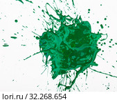 Artistic image of green paint spot spilled on background of white paper. Стоковое фото, фотограф Яков Филимонов / Фотобанк Лори