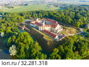 Nesvizh Castle is a residential castle of the Radziwill family in Nesvizh, Belarus, beautiful view from above. Редакционное фото, фотограф Mikhail Starodubov / Фотобанк Лори