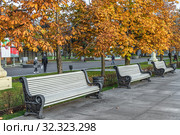 Золотая осень на ВДНХ. Аллея Космонавтов (Каштановая роща). Город Москва, Россия (2019 год). Редакционное фото, фотограф Владимир Сергеев / Фотобанк Лори