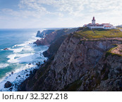 Cabo da Roca Lighthouse. Portuguese Farol de Cabo da Roca is most westerly European extent (2019 год). Стоковое фото, фотограф Яков Филимонов / Фотобанк Лори