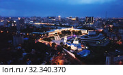 Aerial view of modern Voronezh cityscape in night lights, Russia. Стоковое видео, видеограф Яков Филимонов / Фотобанк Лори