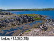 Старая заброшенная каменоломня на берегу Белого моря. Кандалакшский залив, Чупинская губа, Карелия, Россия, конец июня. Стоковое фото, фотограф Сергей Рыбин / Фотобанк Лори