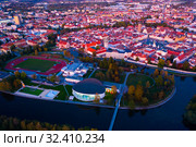 Night view from the drone on the Ceske Budejovice. Czech Republic (2019 год). Стоковое фото, фотограф Яков Филимонов / Фотобанк Лори