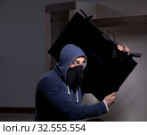 Burglar thief stealing tv from apartment house. Стоковое фото, фотограф Elnur / Фотобанк Лори