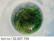 Park on the hill in Vilnius city, the historic center of Lithuania, European city. 360 VR panorama. Стоковое фото, фотограф Aleksejs Bergmanis / Фотобанк Лори