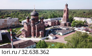Guslitsky Transfiguration Monastery of city Kourovskoe from helicopter. Moscow region. Russia (2019 год). Стоковое видео, видеограф Яков Филимонов / Фотобанк Лори