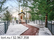 Часовня в кедровнике. Chapel among the green cedars (2020 год). Стоковое фото, фотограф Baturina Yuliya / Фотобанк Лори