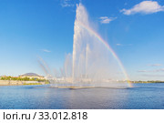 Fountain on a lake in Kazan with a rainbow (2019 год). Стоковое фото, фотограф Дмитрий Тищенко / Фотобанк Лори