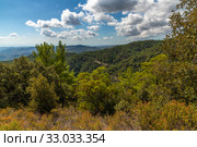 View from Olymbos, the highest peak of the island of Cyprus. Troodos mountains (2019 год). Стоковое фото, фотограф Володина Ольга / Фотобанк Лори
