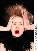 Woman reacting in horror with nosebleed. Стоковое фото, фотограф Piotr Stryjewski / PantherMedia / Фотобанк Лори