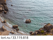 Meganom mountain range and beach, as well as the peninsula and cape in southeastern Crimea between (2016 год). Стоковое фото, фотограф katalinks / Фотобанк Лори