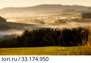autumnal landscape in fog, Sumava, Czech Republic. Стоковое фото, фотограф Richard Semik / PantherMedia / Фотобанк Лори