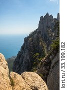 famous curly teeth on Ah-Petri mountain in Crimea (2019 год). Стоковое фото, фотограф Володина Ольга / Фотобанк Лори