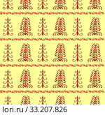 Christmas tree ethnic ornament seamless pattern. Стоковое фото, фотограф Elena Kozyreva / PantherMedia / Фотобанк Лори