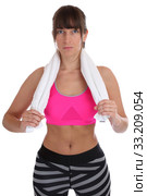 Young Fitness Exercise Workout Woman Portrait with Towel Freeman. Стоковое фото, фотограф Markus Mainka / PantherMedia / Фотобанк Лори