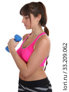 Fitness Concentration Workout Woman At Exercise Training with Dumbbell Freeman. Стоковое фото, фотограф Markus Mainka / PantherMedia / Фотобанк Лори