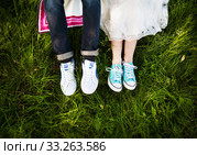 Legs bridal, groom wearing shoes. Стоковое фото, фотограф Sergiy Artsaba / PantherMedia / Фотобанк Лори