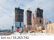 Строящийся жилой комплекс Capital Towers на Краснопресненской набережной (2020 год). Редакционное фото, фотограф Алёшина Оксана / Фотобанк Лори
