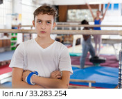 Portrait of sad teenage athlete. Стоковое фото, фотограф Яков Филимонов / Фотобанк Лори
